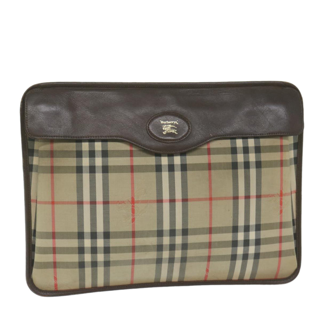BURBERRYSs Nova Check Clutch Bag Nylon Beige Auth yk10018