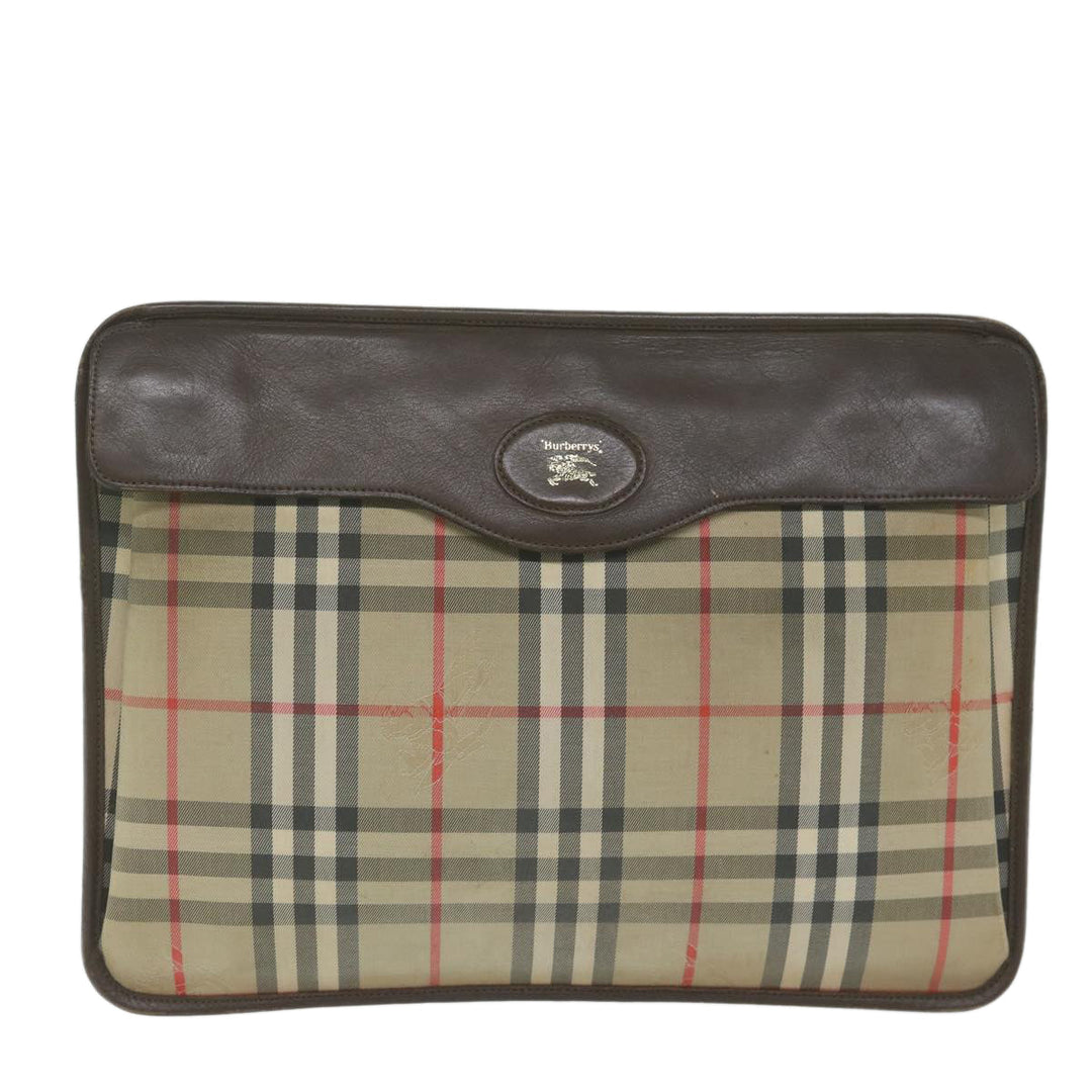 BURBERRYSs Nova Check Clutch Bag Nylon Beige Auth yk10018