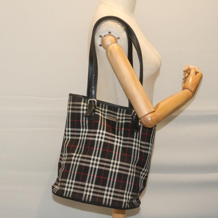 BurberrySs Nova Check Blue Label Shoulder Bag Nylon Black Auth yk10122