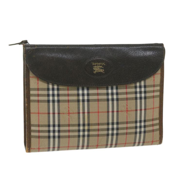BurberrySs Nova Check Clutch Bag Nylon Canvas Beige Auth yk10180