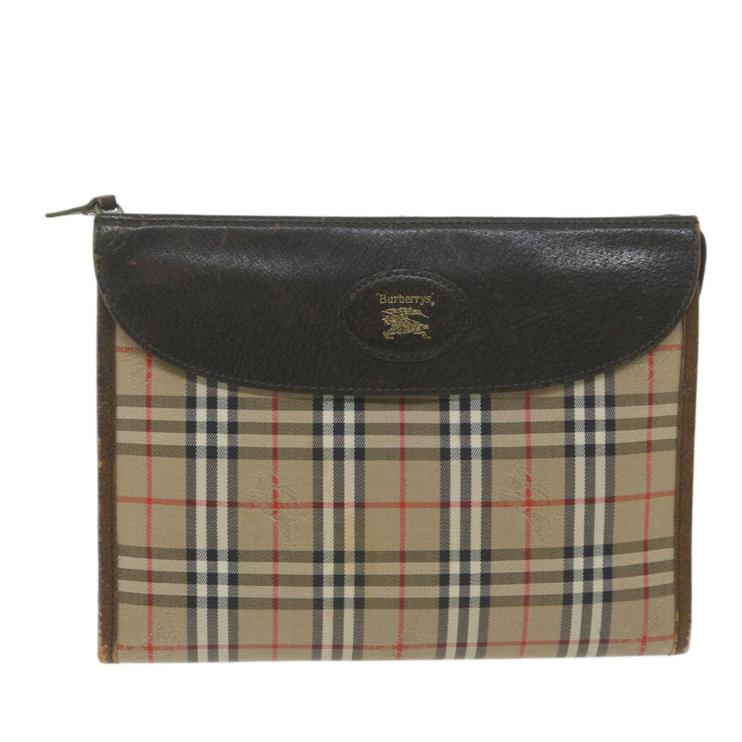 BurberrySs Nova Check Clutch Bag Nylon Canvas Beige Auth yk10180