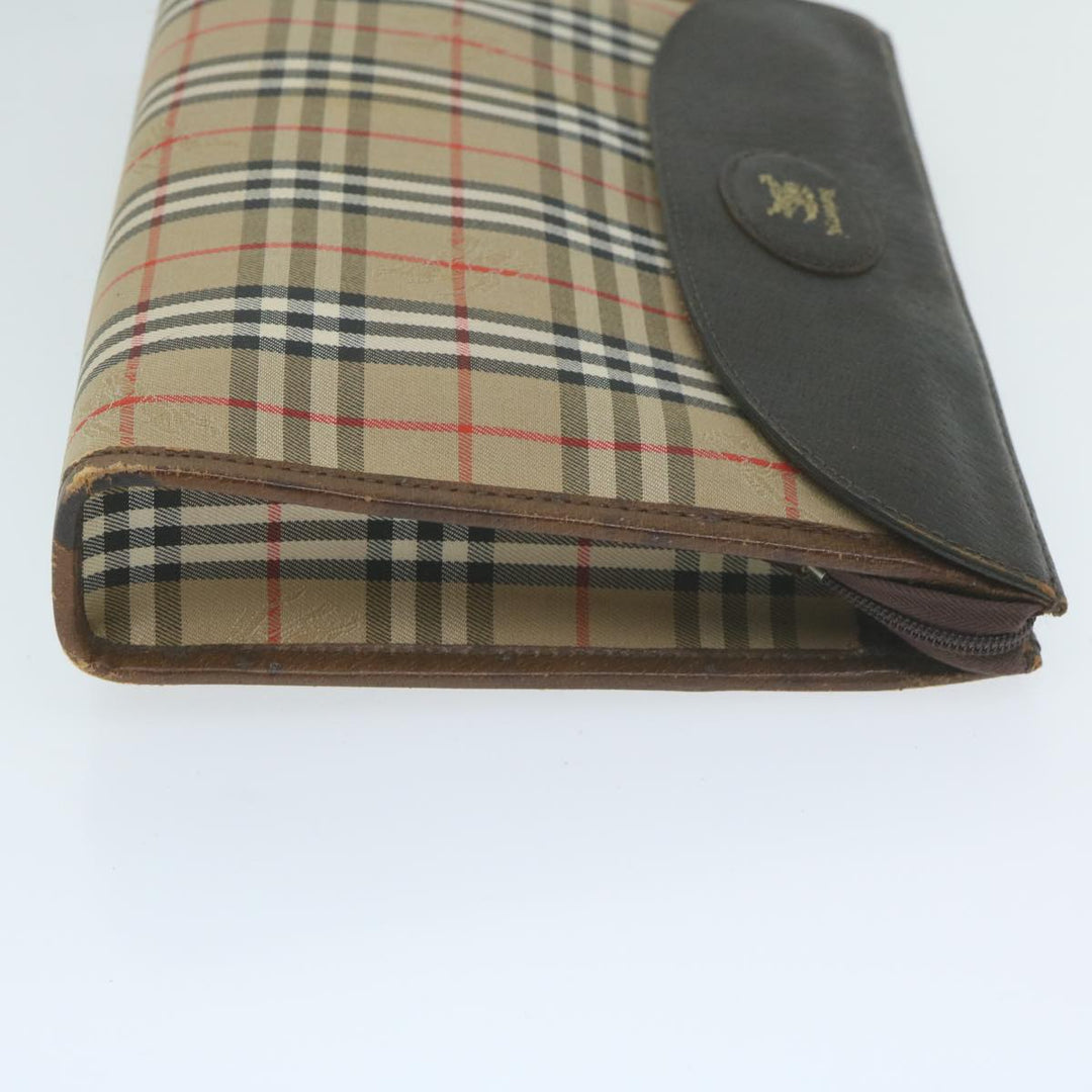 BurberrySs Nova Check Clutch Bag Nylon Canvas Beige Auth yk10180