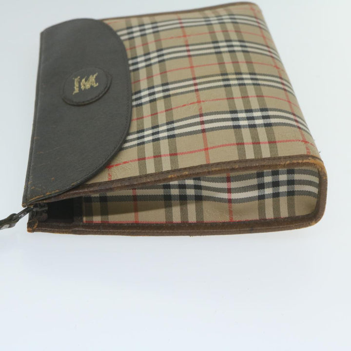 BurberrySs Nova Check Clutch Bag Nylon Canvas Beige Auth yk10180