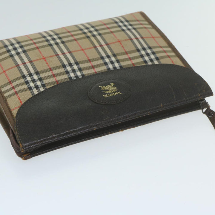 BurberrySs Nova Check Clutch Bag Nylon Canvas Beige Auth yk10180