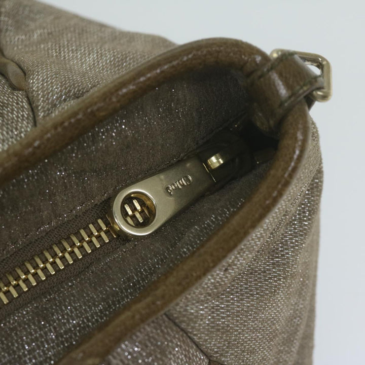 Chloe Trotter Canvas Etel Hand Bag Suede 2way Gold yk10266
