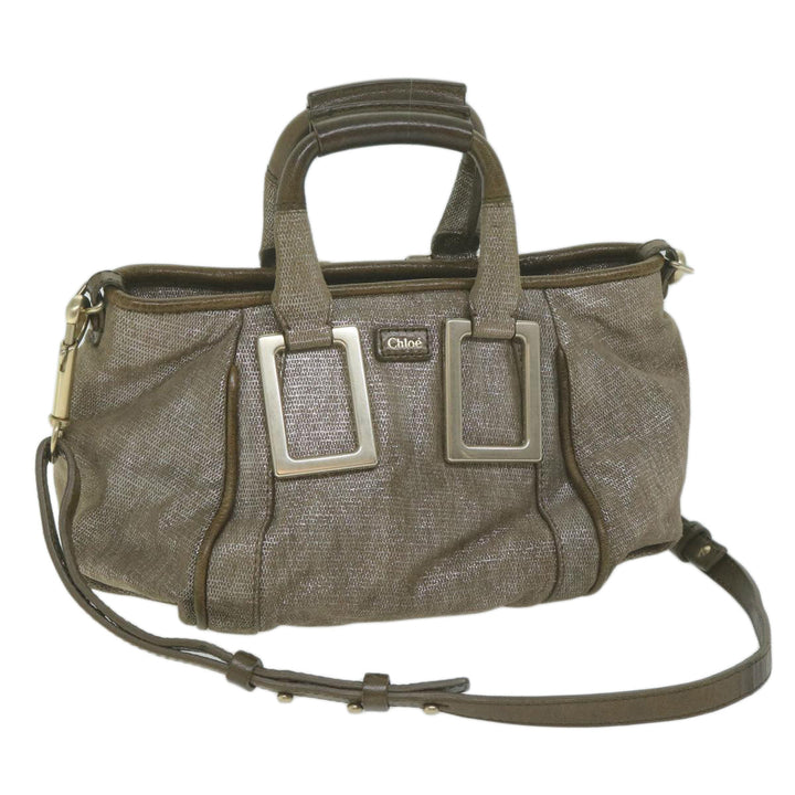 Chloe Trotter Canvas Etel Hand Bag Suede 2way Gold yk10266