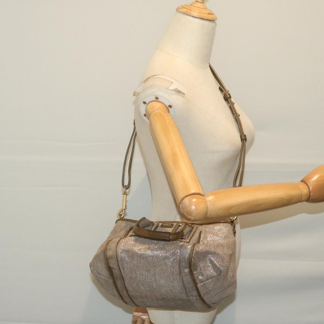 Chloe Trotter Canvas Etel Hand Bag Suede 2way Gold yk10266