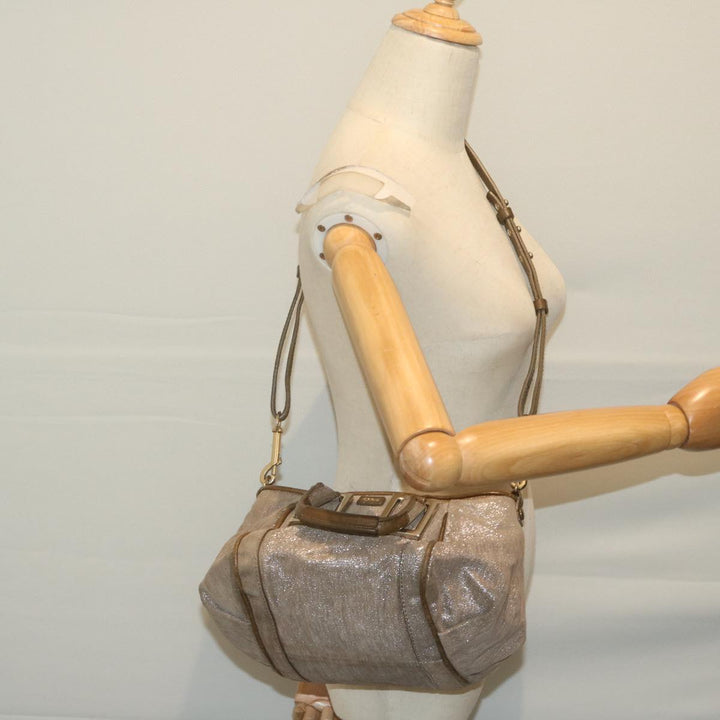 Chloe Trotter Canvas Etel Hand Bag Suede 2way Gold yk10266
