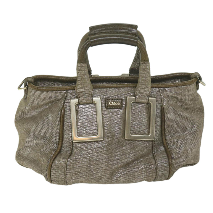 Chloe Trotter Canvas Etel Hand Bag Suede 2way Gold yk10266