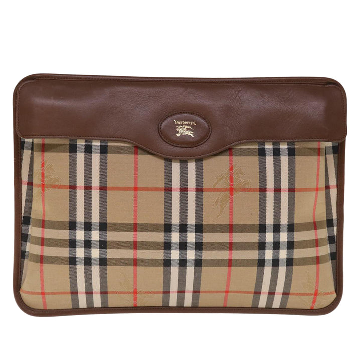 BURBERRYSs Nova Check Clutch Bag Canvas Beige Brown Auth yk10288