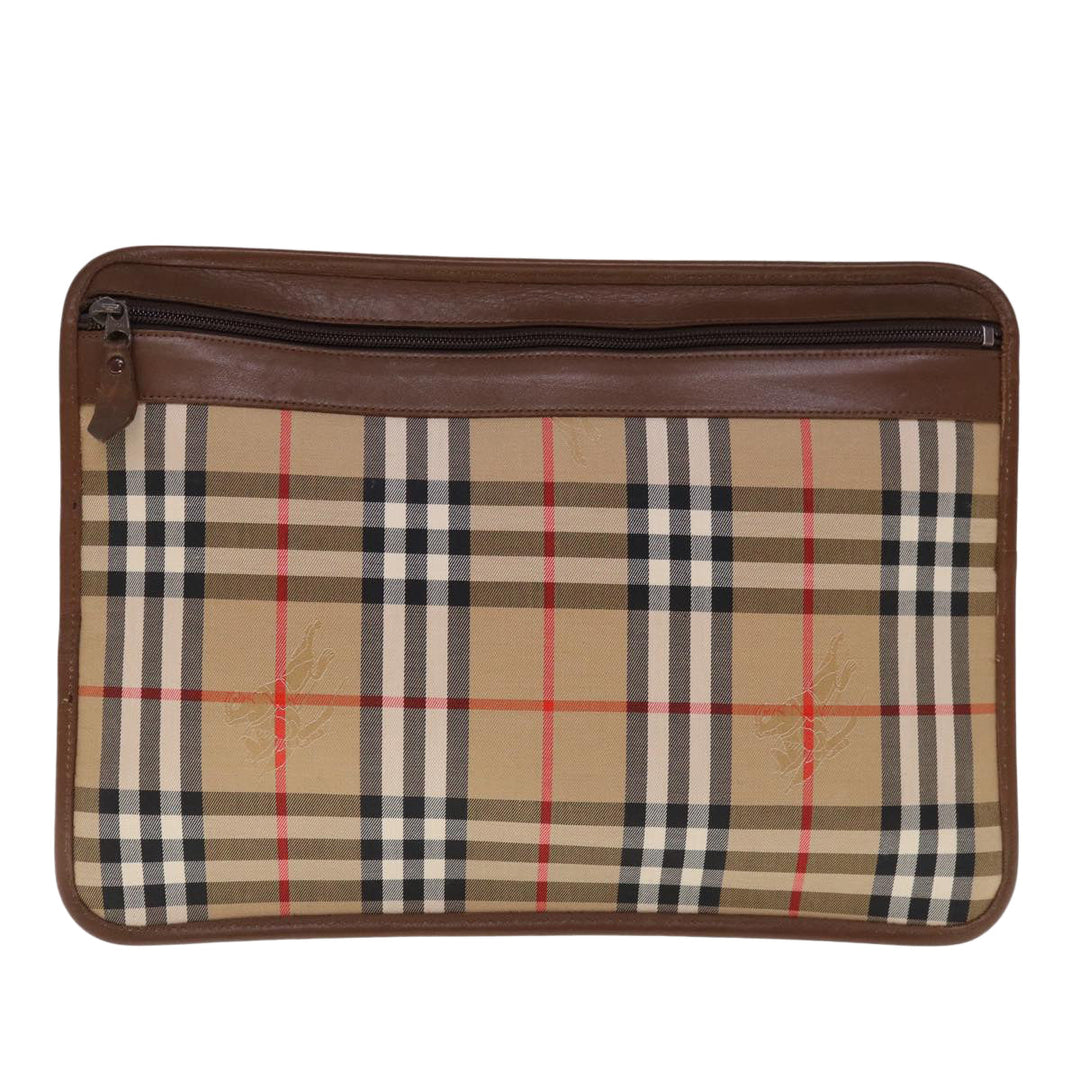 BURBERRYSs Nova Check Clutch Bag Canvas Beige Brown Auth yk10288