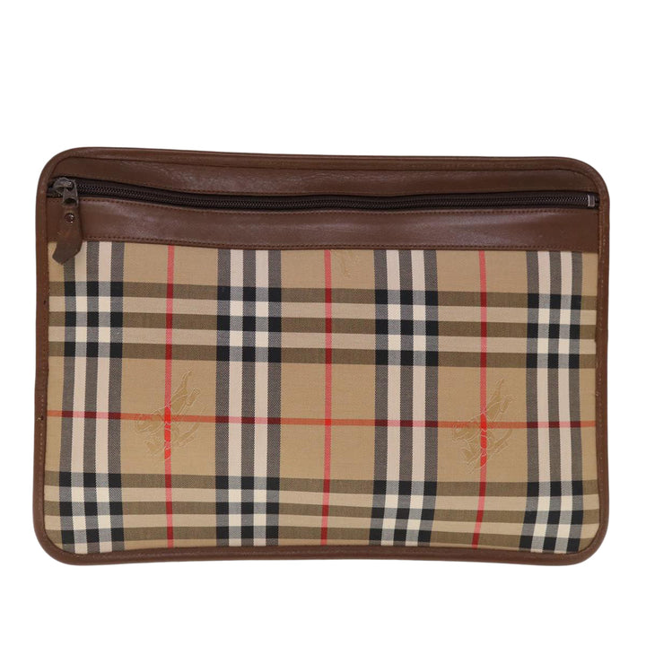 BURBERRYSs Nova Check Clutch Bag Canvas Beige Brown Auth yk10288