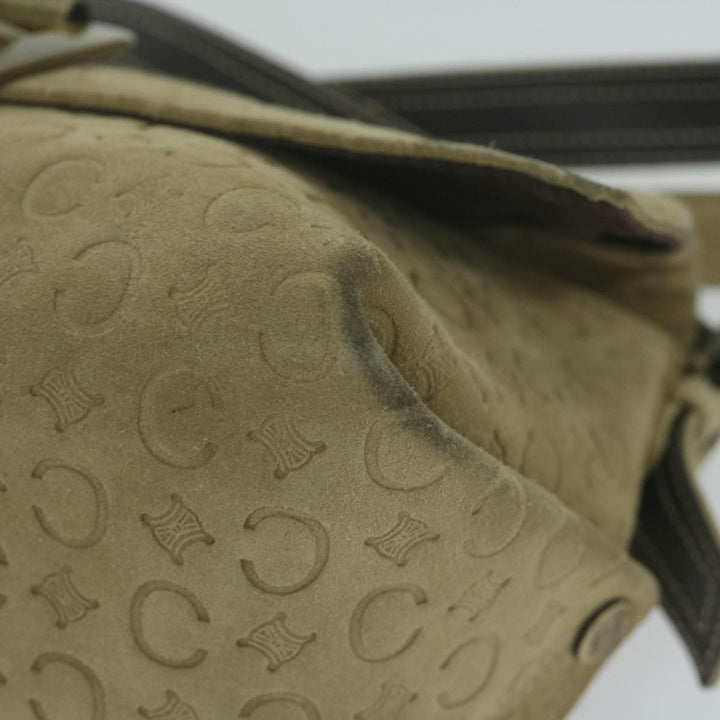Celine C Macadam Canvas Shoulder Bag Suede Beige 10490