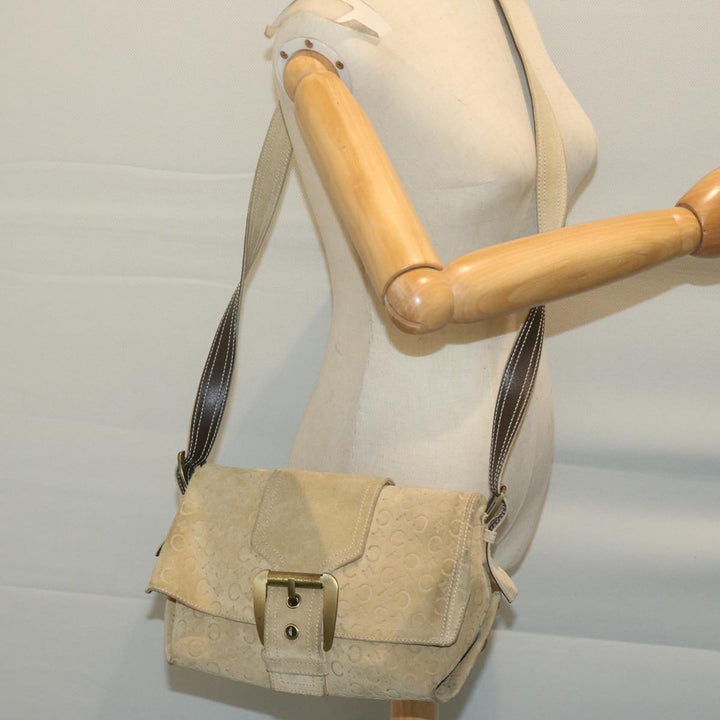 Celine C Macadam Canvas Shoulder Bag Suede Beige 10490