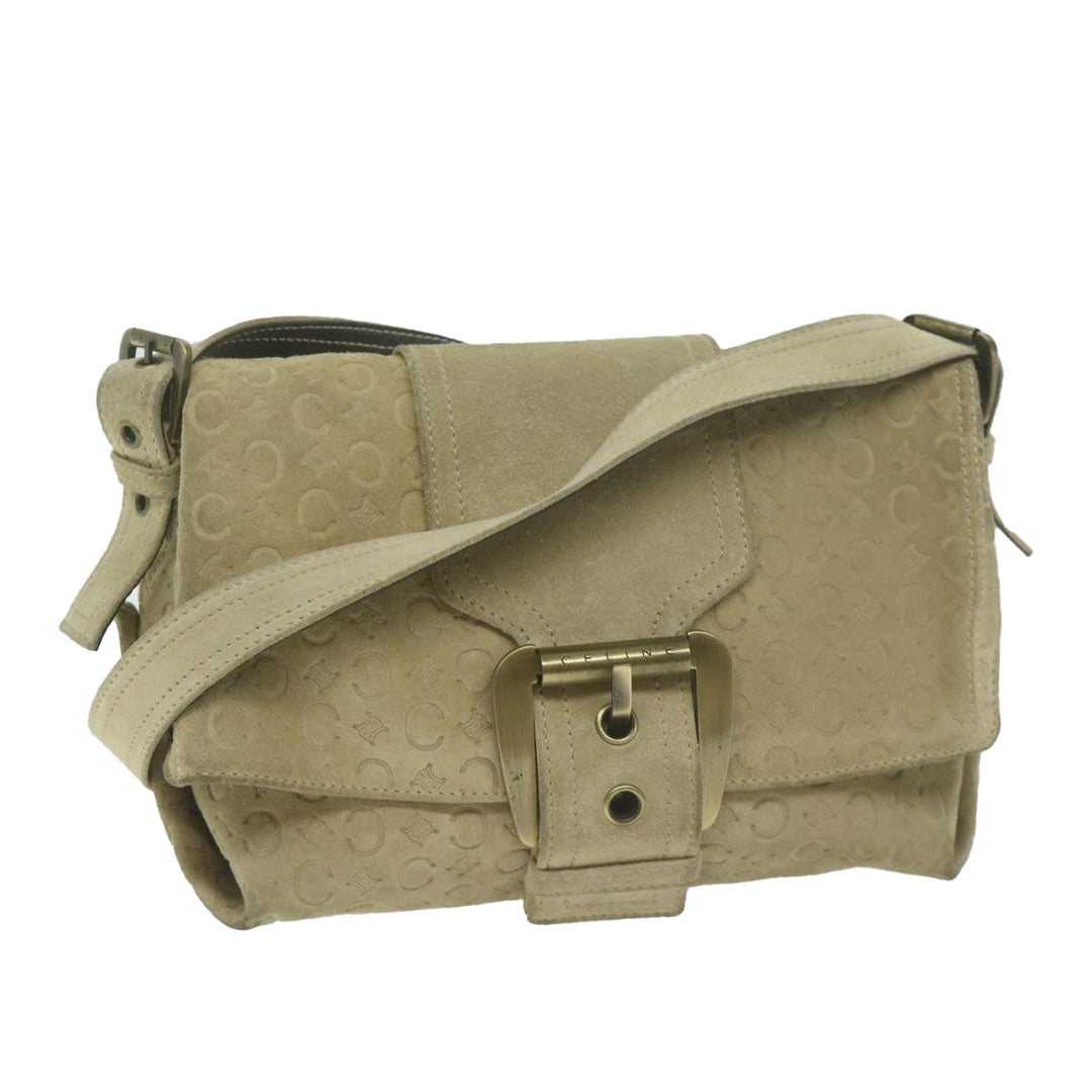 Celine C Macadam Canvas Shoulder Bag Suede Beige 10490