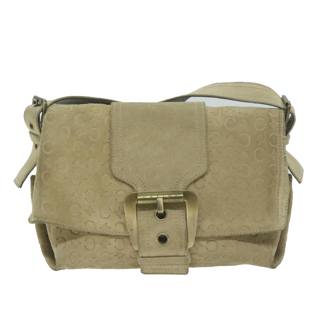 Celine C Macadam Canvas Shoulder Bag Suede Beige 10490