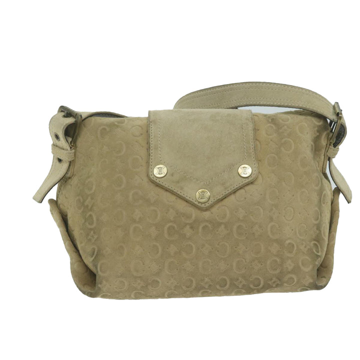 Celine C Macadam Canvas Shoulder Bag Suede Beige 10490