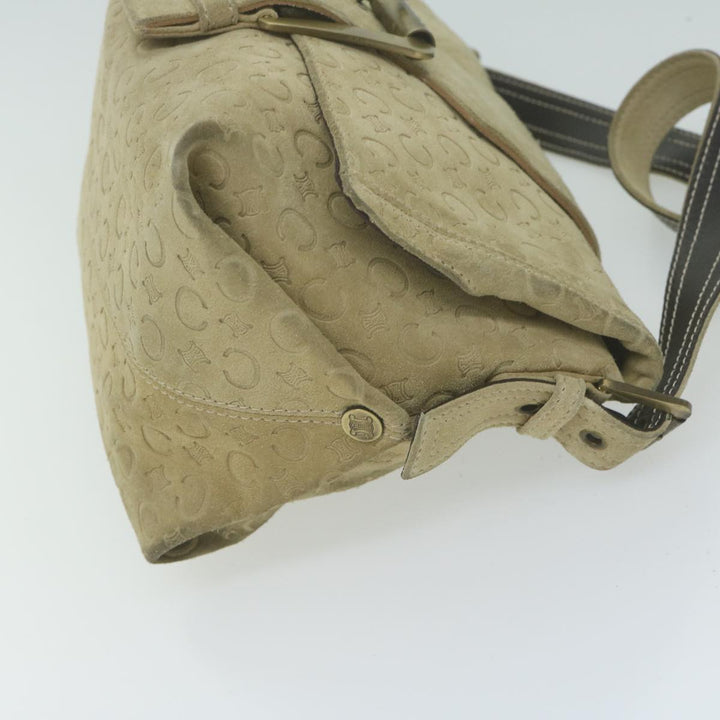Celine C Macadam Canvas Shoulder Bag Suede Beige 10490