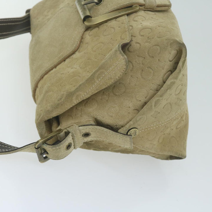 Celine C Macadam Canvas Shoulder Bag Suede Beige 10490