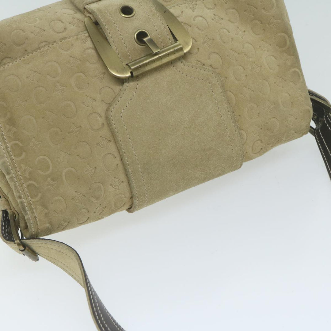 Celine C Macadam Canvas Shoulder Bag Suede Beige 10490
