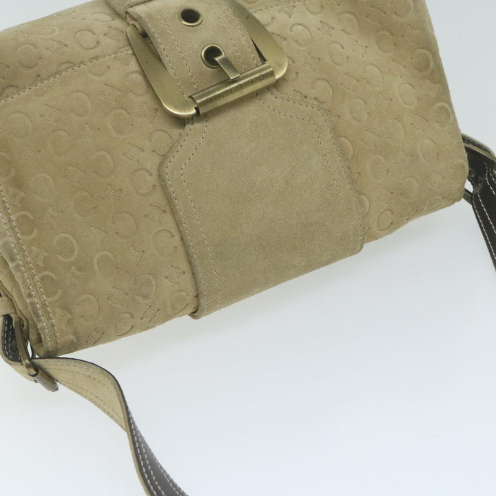 Celine C Macadam Canvas Shoulder Bag Suede Beige 10490