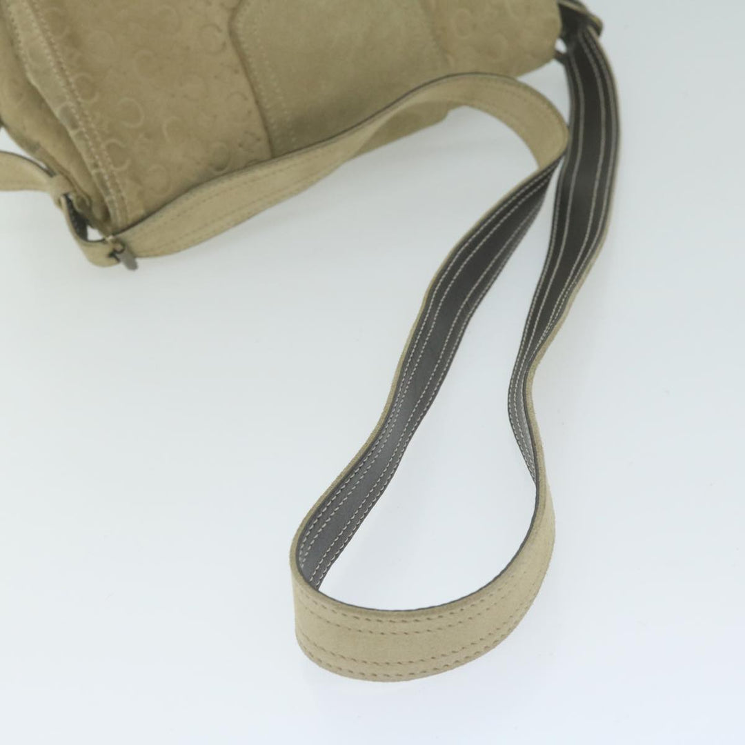 Celine C Macadam Canvas Shoulder Bag Suede Beige 10490