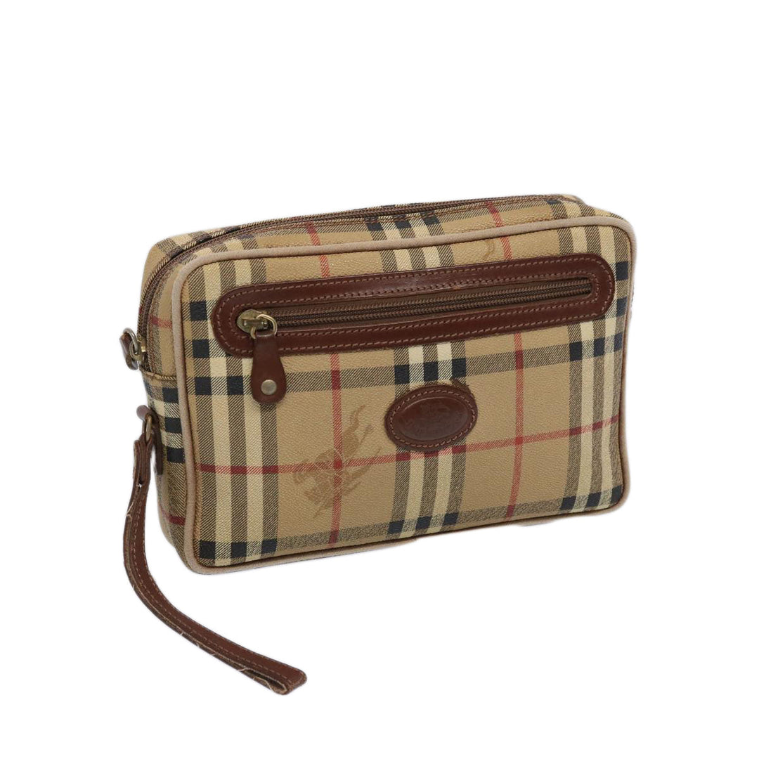 BurberrySs Nova Check Clutch Bag PVC Leather Beige Auth yk10533