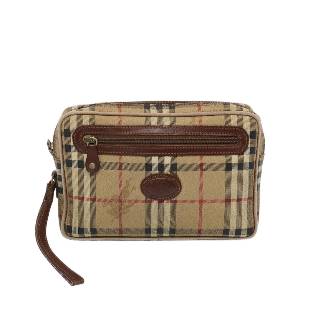BurberrySs Nova Check Clutch Bag PVC Leather Beige Auth yk10533