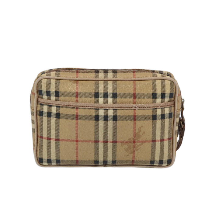 BurberrySs Nova Check Clutch Bag PVC Leather Beige Auth yk10533