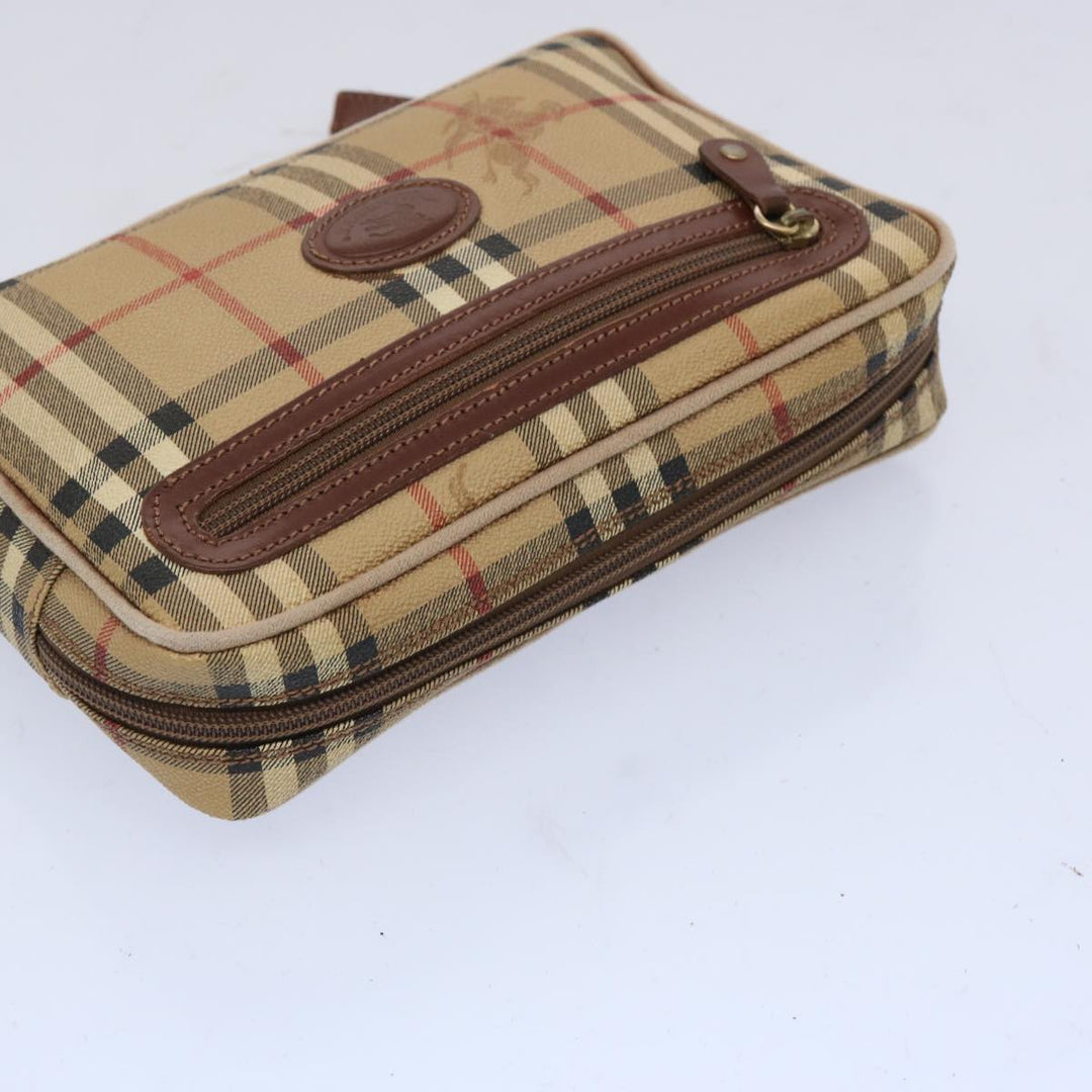 BurberrySs Nova Check Clutch Bag PVC Leather Beige Auth yk10533