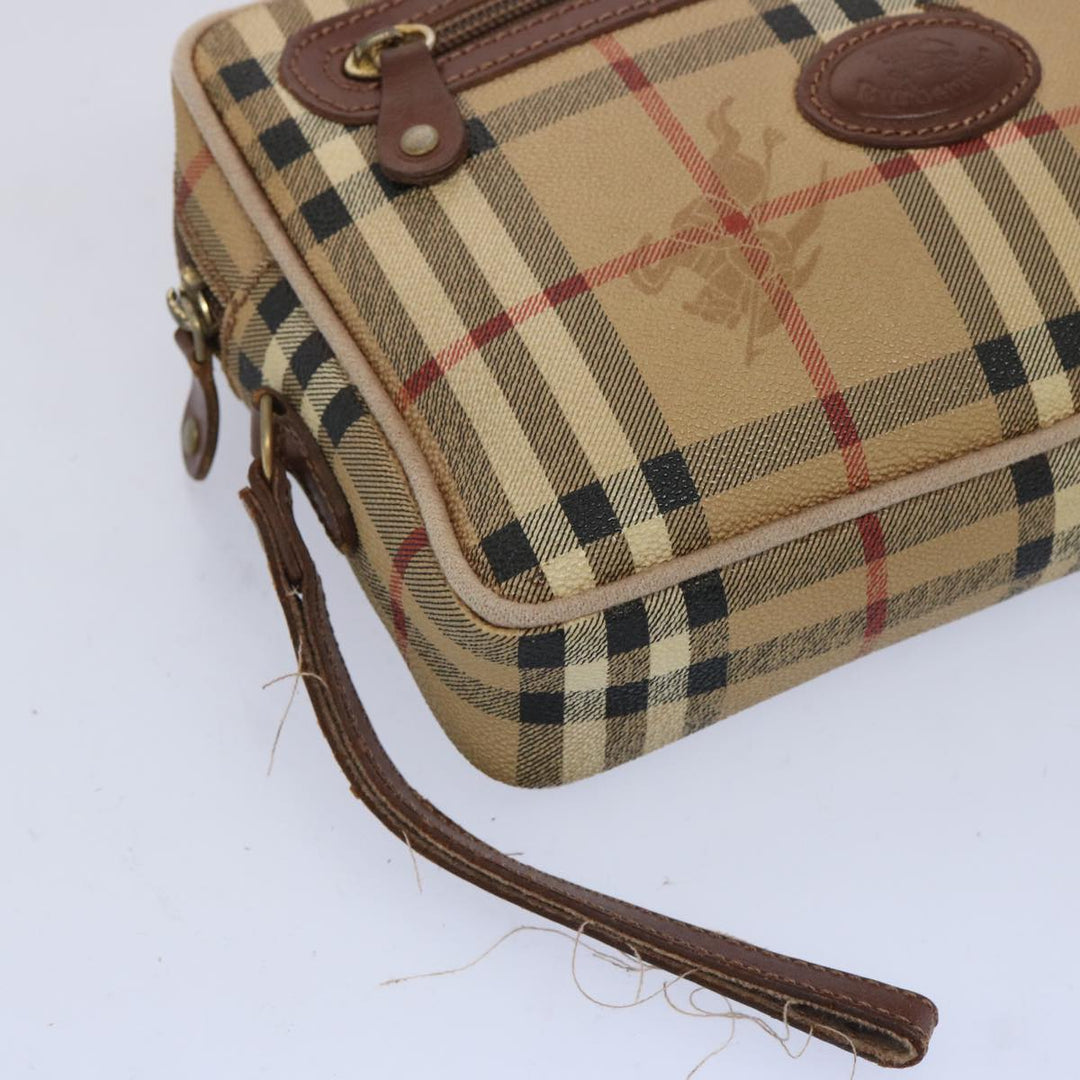 BurberrySs Nova Check Clutch Bag PVC Leather Beige Auth yk10533
