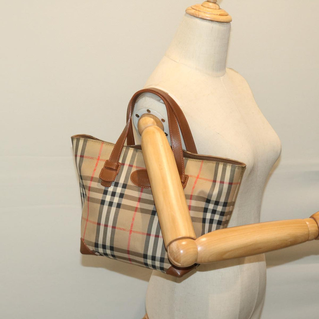 BURBERRYSs Nova Check Hand Bag Canvas Beige Auth yk10806