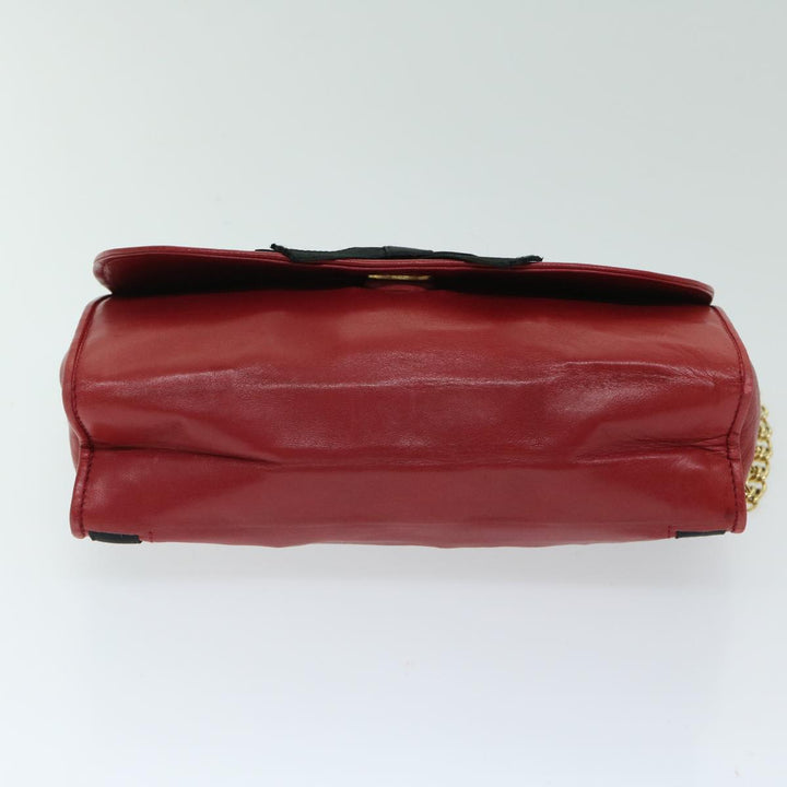 Top Quality Chanel COCO Mark Ribbon Chain Shoulder Bag Lamb Skin Red CC Auth yk10943