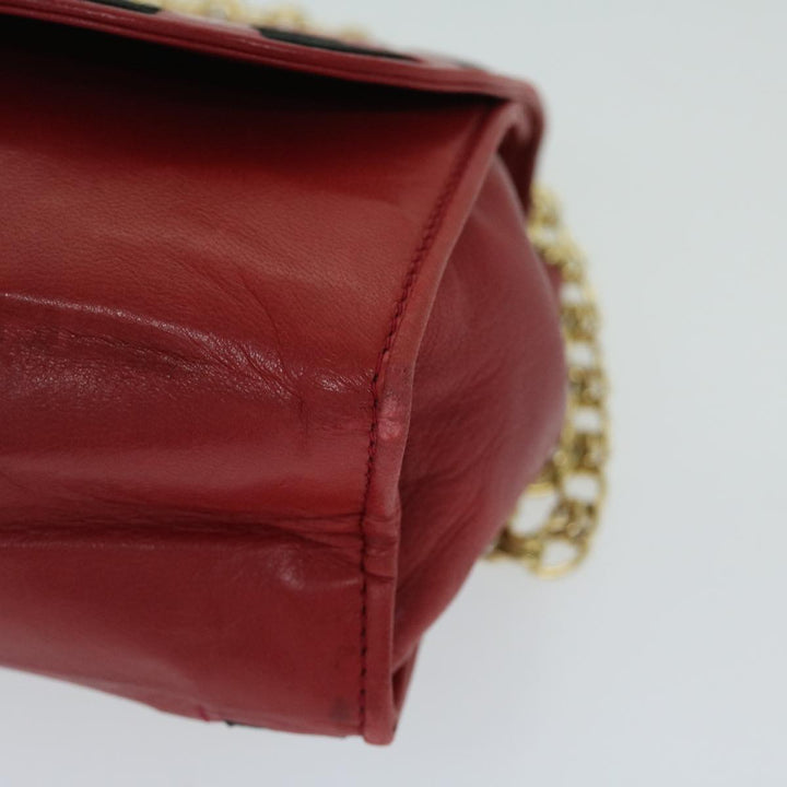 Top Quality Chanel COCO Mark Ribbon Chain Shoulder Bag Lamb Skin Red CC Auth yk10943