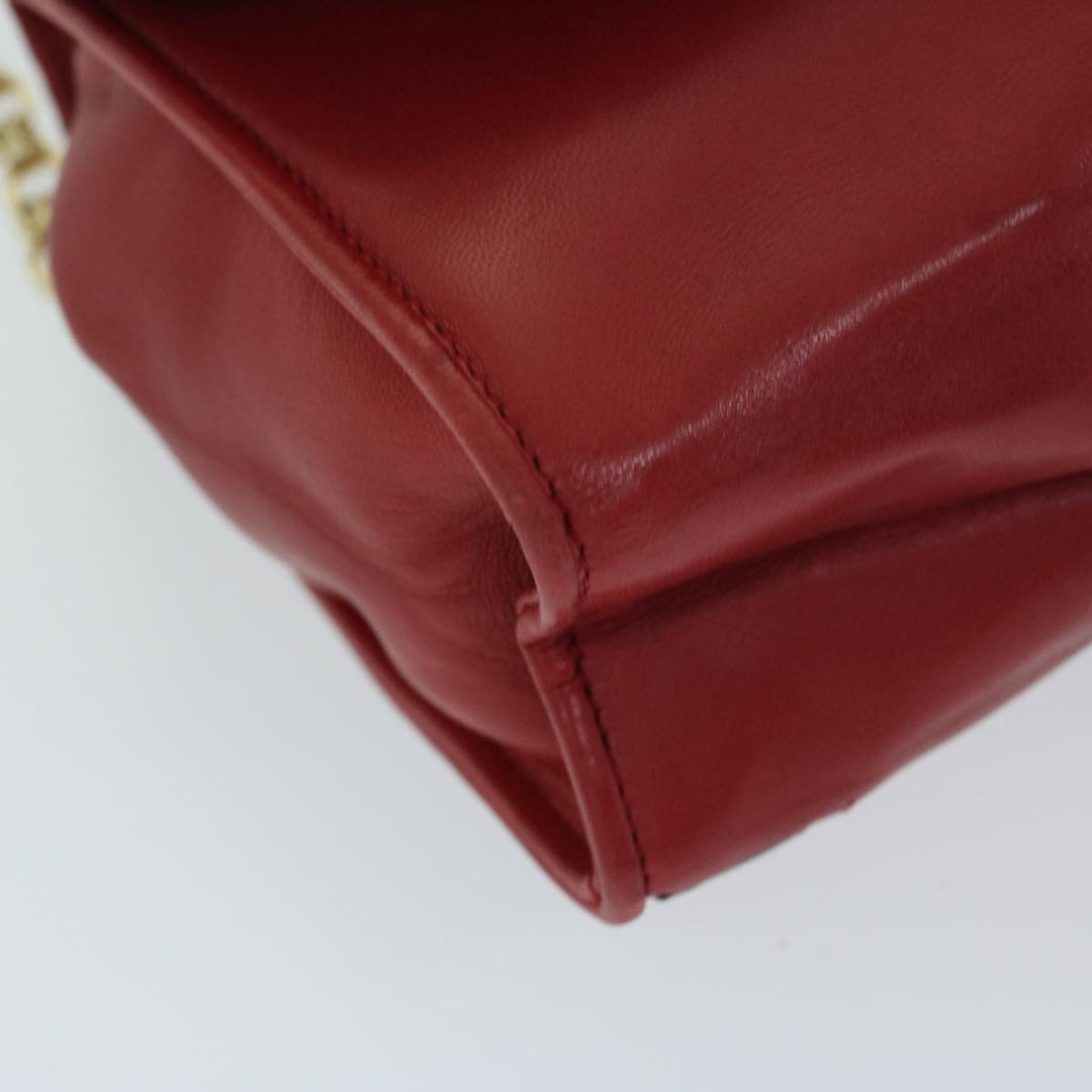Top Quality Chanel COCO Mark Ribbon Chain Shoulder Bag Lamb Skin Red CC Auth yk10943
