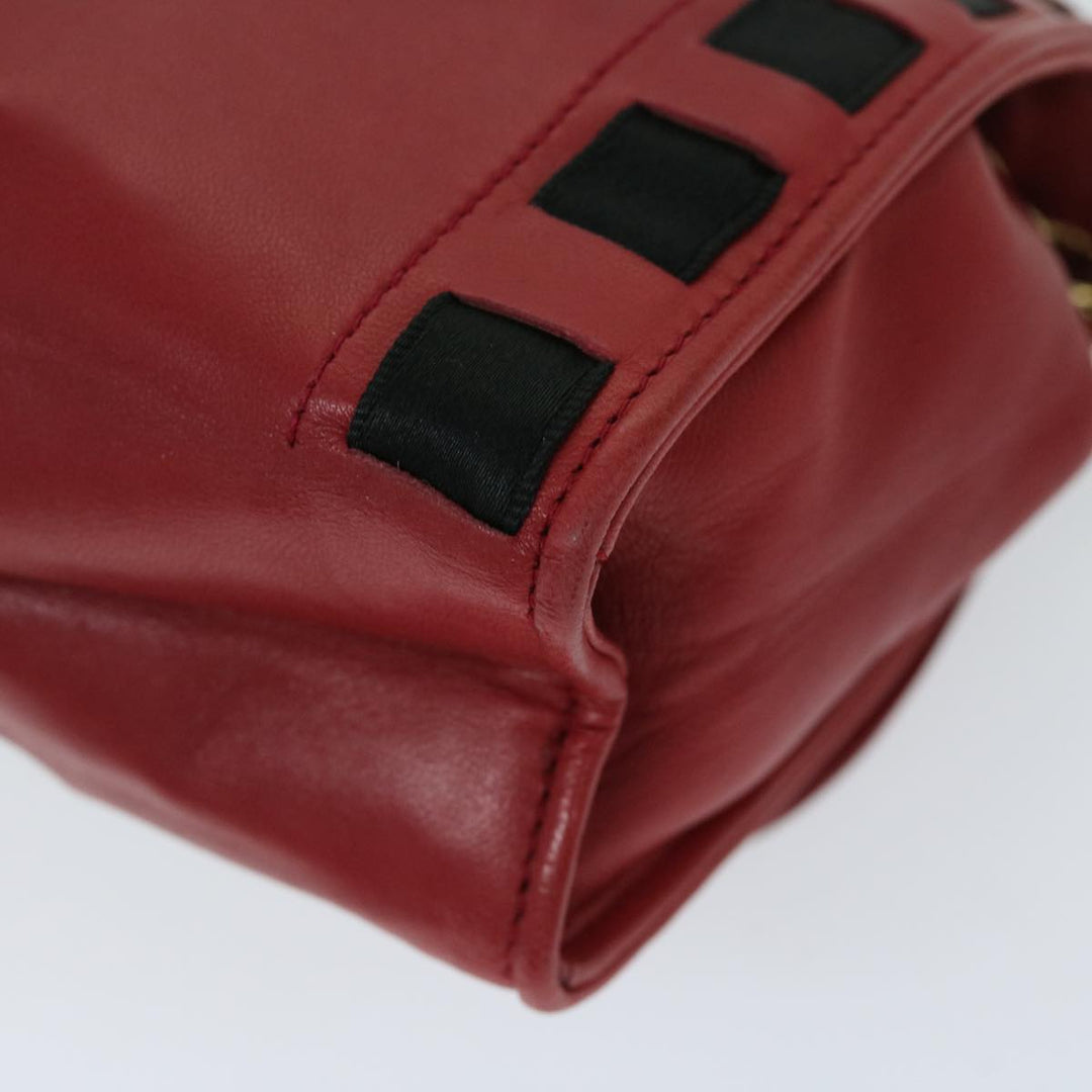 Top Quality Chanel COCO Mark Ribbon Chain Shoulder Bag Lamb Skin Red CC Auth yk10943