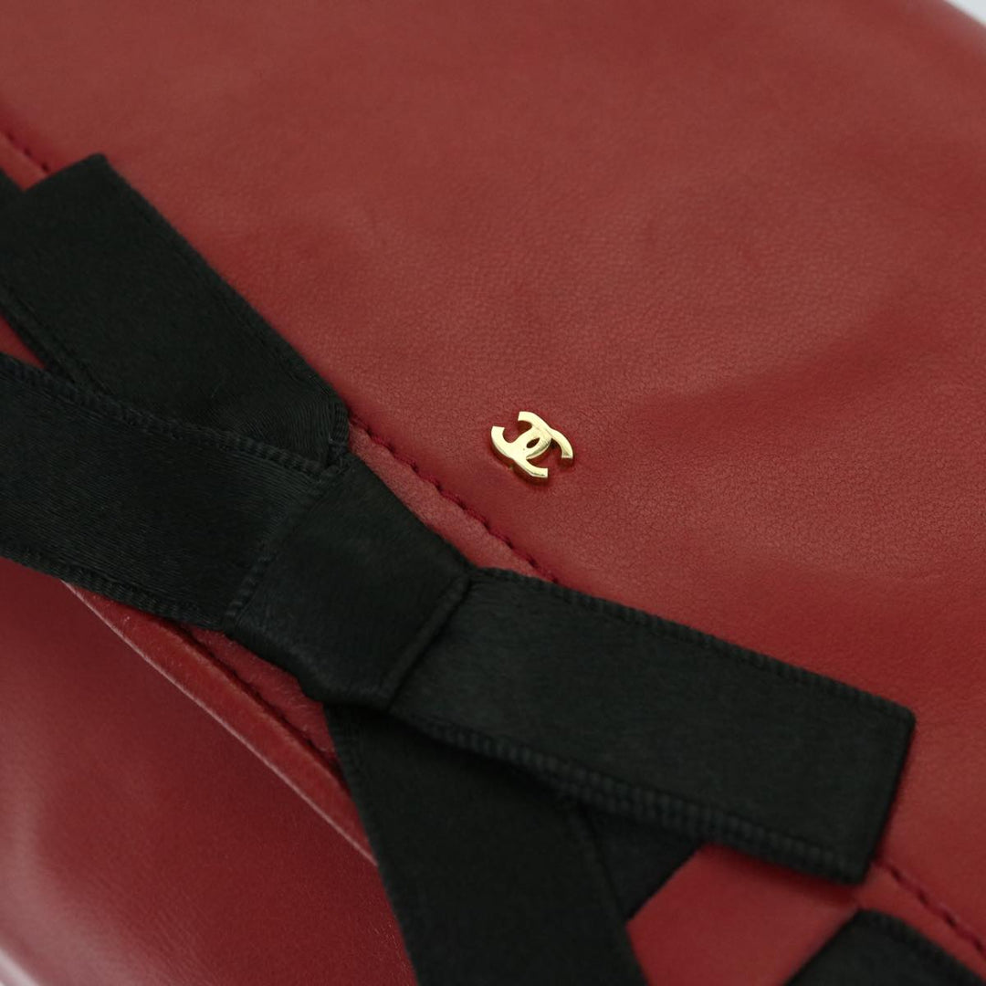 Top Quality Chanel COCO Mark Ribbon Chain Shoulder Bag Lamb Skin Red CC Auth yk10943