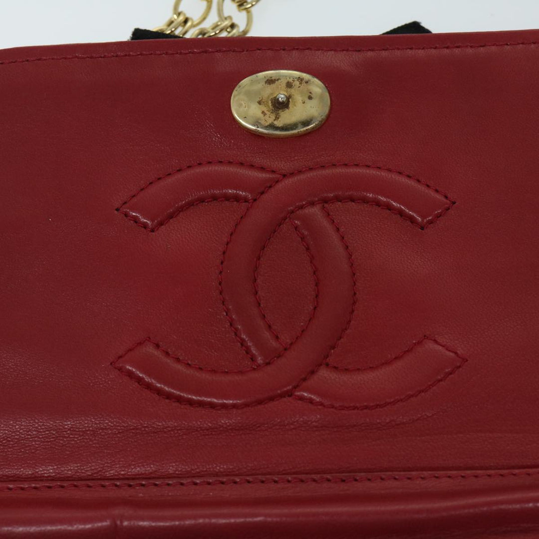 Top Quality Chanel COCO Mark Ribbon Chain Shoulder Bag Lamb Skin Red CC Auth yk10943