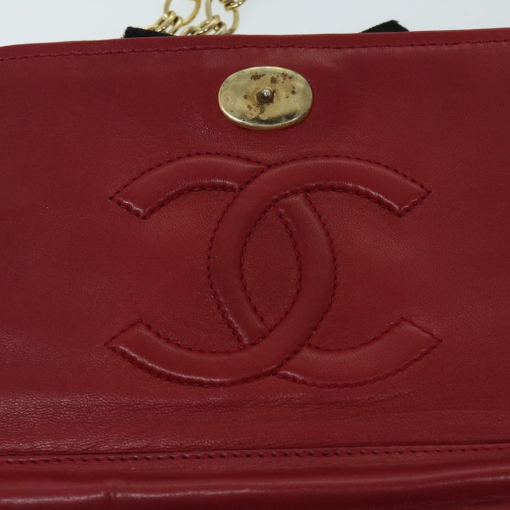 Top Quality Chanel COCO Mark Ribbon Chain Shoulder Bag Lamb Skin Red CC Auth yk10943