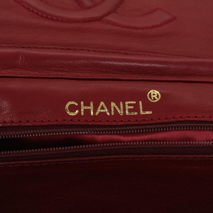 Top Quality Chanel COCO Mark Ribbon Chain Shoulder Bag Lamb Skin Red CC Auth yk10943