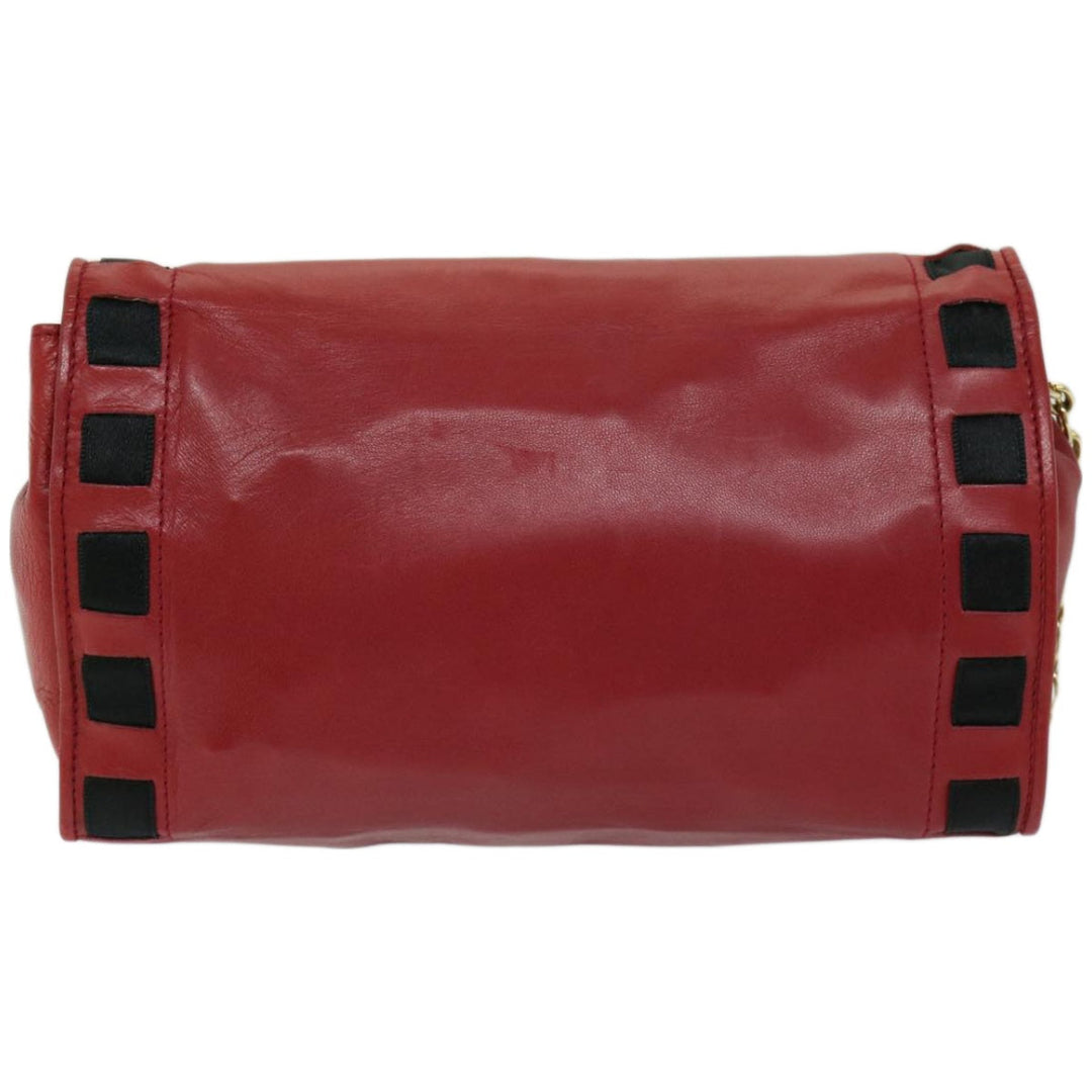 Top Quality Chanel COCO Mark Ribbon Chain Shoulder Bag Lamb Skin Red CC Auth yk10943
