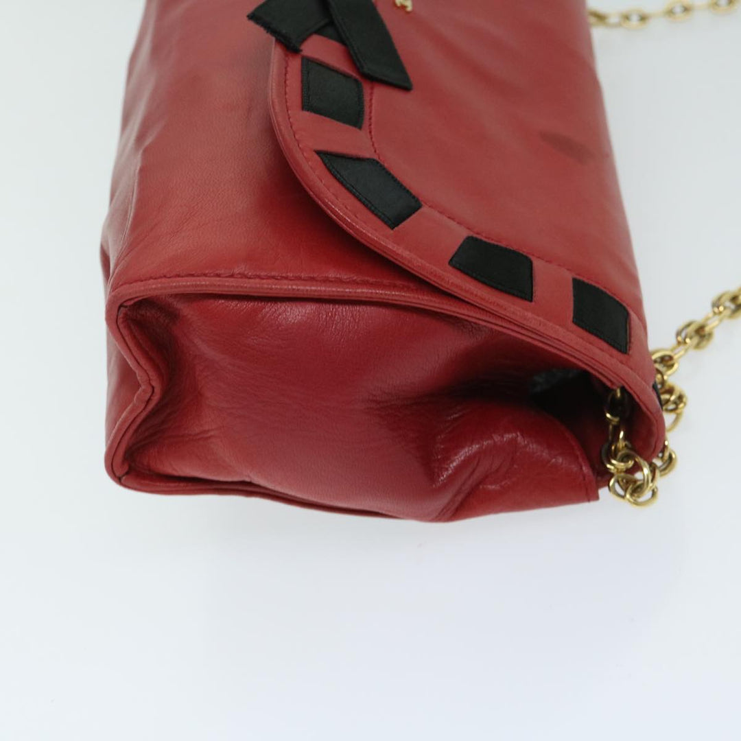 Top Quality Chanel COCO Mark Ribbon Chain Shoulder Bag Lamb Skin Red CC Auth yk10943