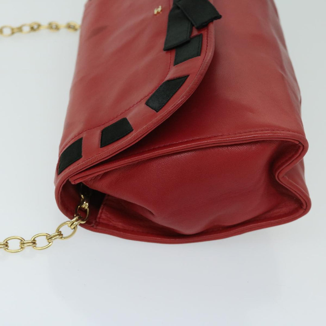 Top Quality Chanel COCO Mark Ribbon Chain Shoulder Bag Lamb Skin Red CC Auth yk10943