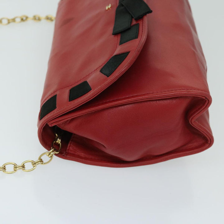 Top Quality Chanel COCO Mark Ribbon Chain Shoulder Bag Lamb Skin Red CC Auth yk10943
