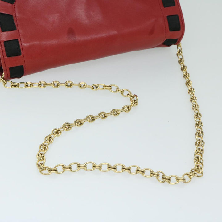 Top Quality Chanel COCO Mark Ribbon Chain Shoulder Bag Lamb Skin Red CC Auth yk10943