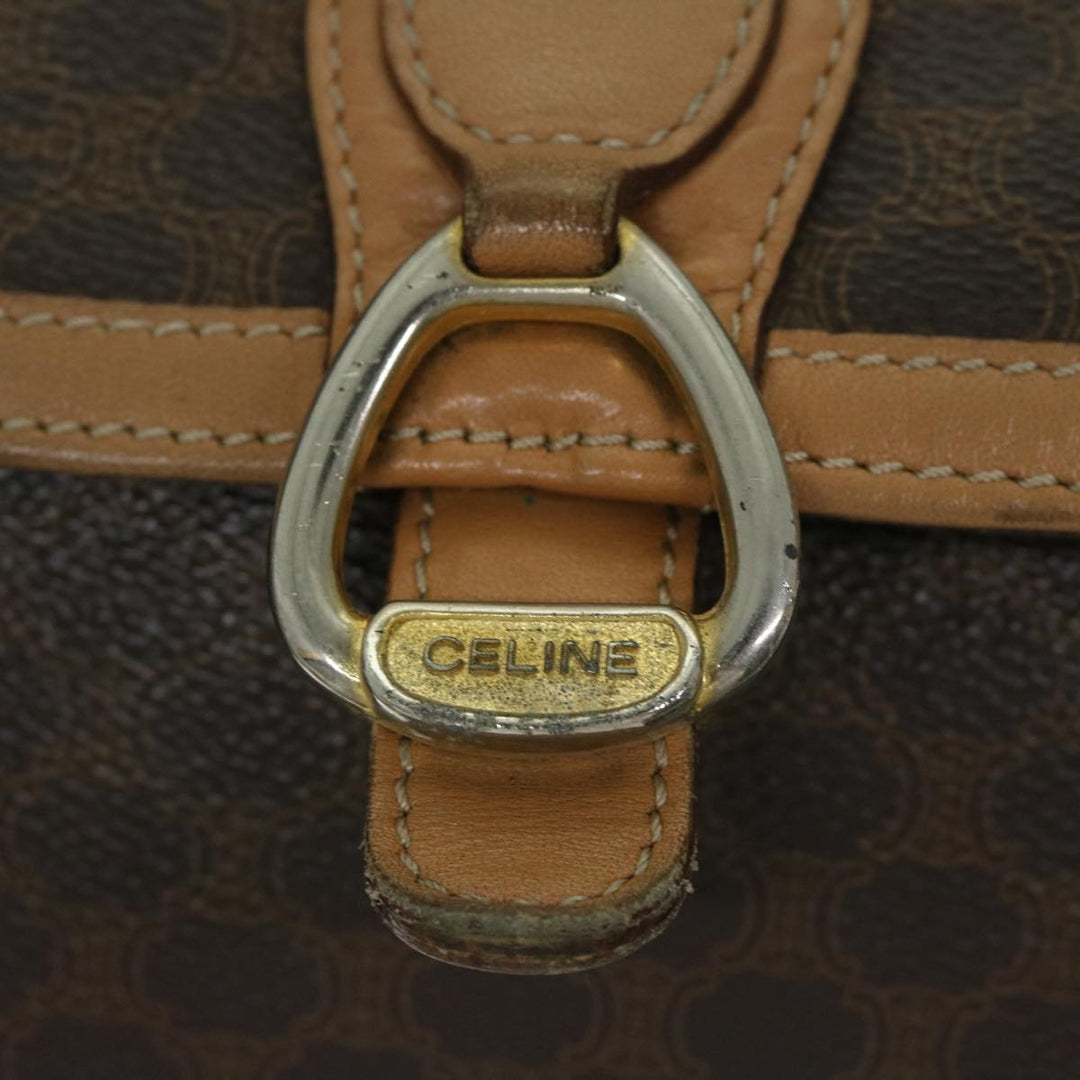 Celine Macadam Canvas Shoulder Bag PVC Leather Brown Auth yk11104
