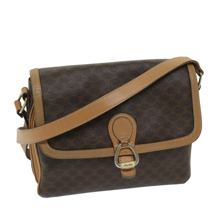 Celine Macadam Canvas Shoulder Bag PVC Leather Brown Auth yk11104