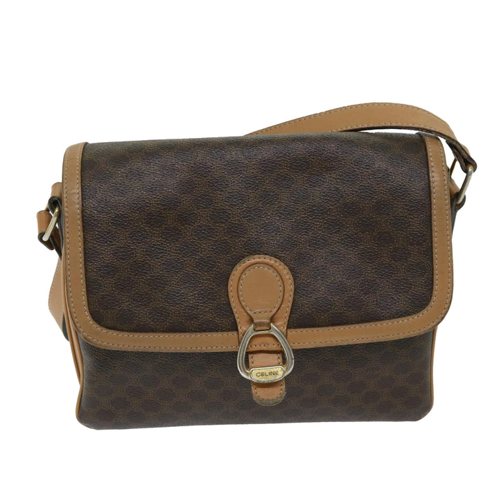 Celine Macadam Canvas Shoulder Bag PVC Leather Brown Auth yk11104