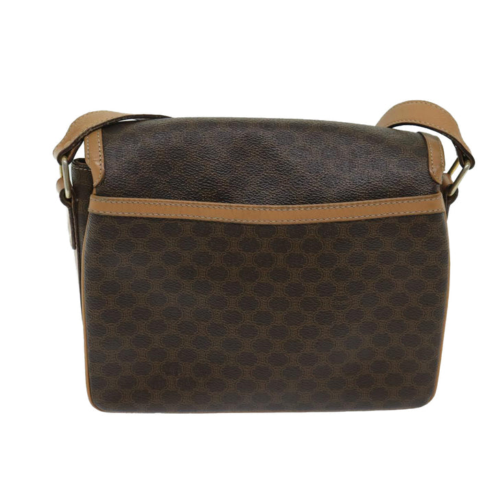 Celine Macadam Canvas Shoulder Bag PVC Leather Brown Auth yk11104