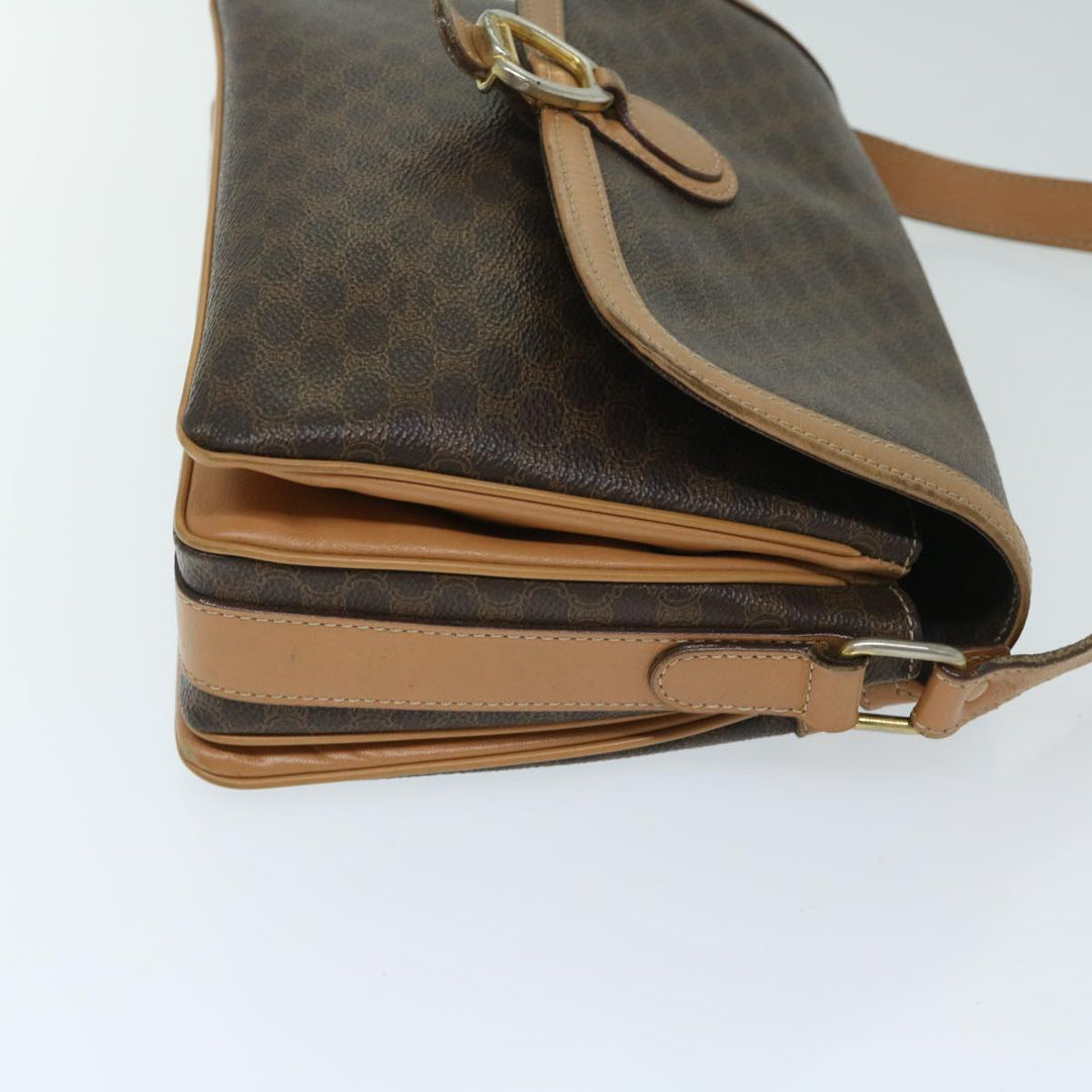 Celine Macadam Canvas Shoulder Bag PVC Leather Brown Auth yk11104